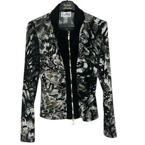 Vintage Joseph Ribkoff Y2K Ruched Sparkle Gold Tone Zipper‎ Jacket size 12